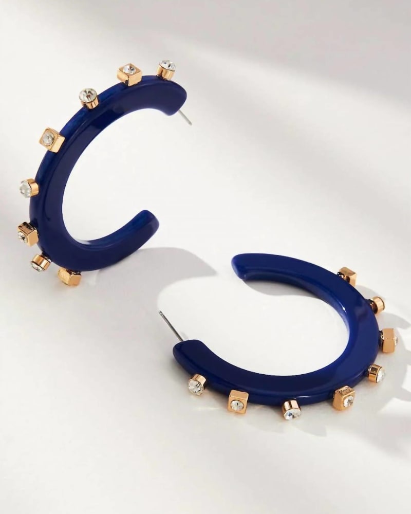 Front of a size O/S Women'S City Girl Jeweled Small Hoop in Navy Crystal in Navy Crystal by SMITH & CO. | dia_product_style_image_id:331345